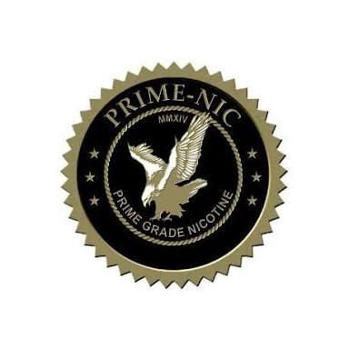 Prime Nicotine 100mg bottle with white label and blue cap, showing the product label and branding.