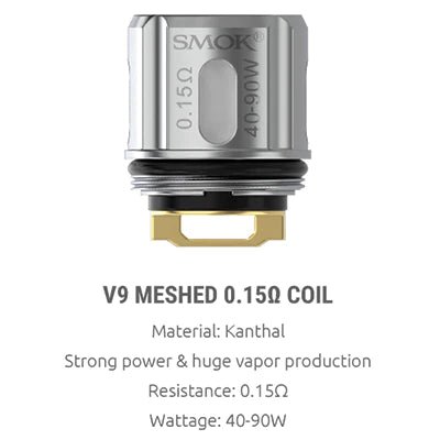 Smok TFV9 Mesh Coils, 0.15 ohm, single coil for vape tanks, designed for smooth vapor and flavor production.