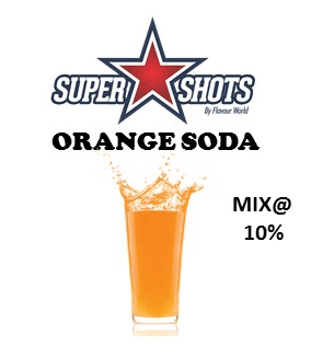 Super Shot One Shots Orange Soda flavor in a small bottle, showcasing vibrant orange liquid with a label featuring the brand and flavor.