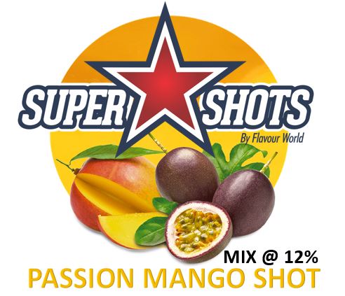 One Shot Passion Mango Ice One Shot flavor in a small bottle, featuring bright mango and icy blue design.