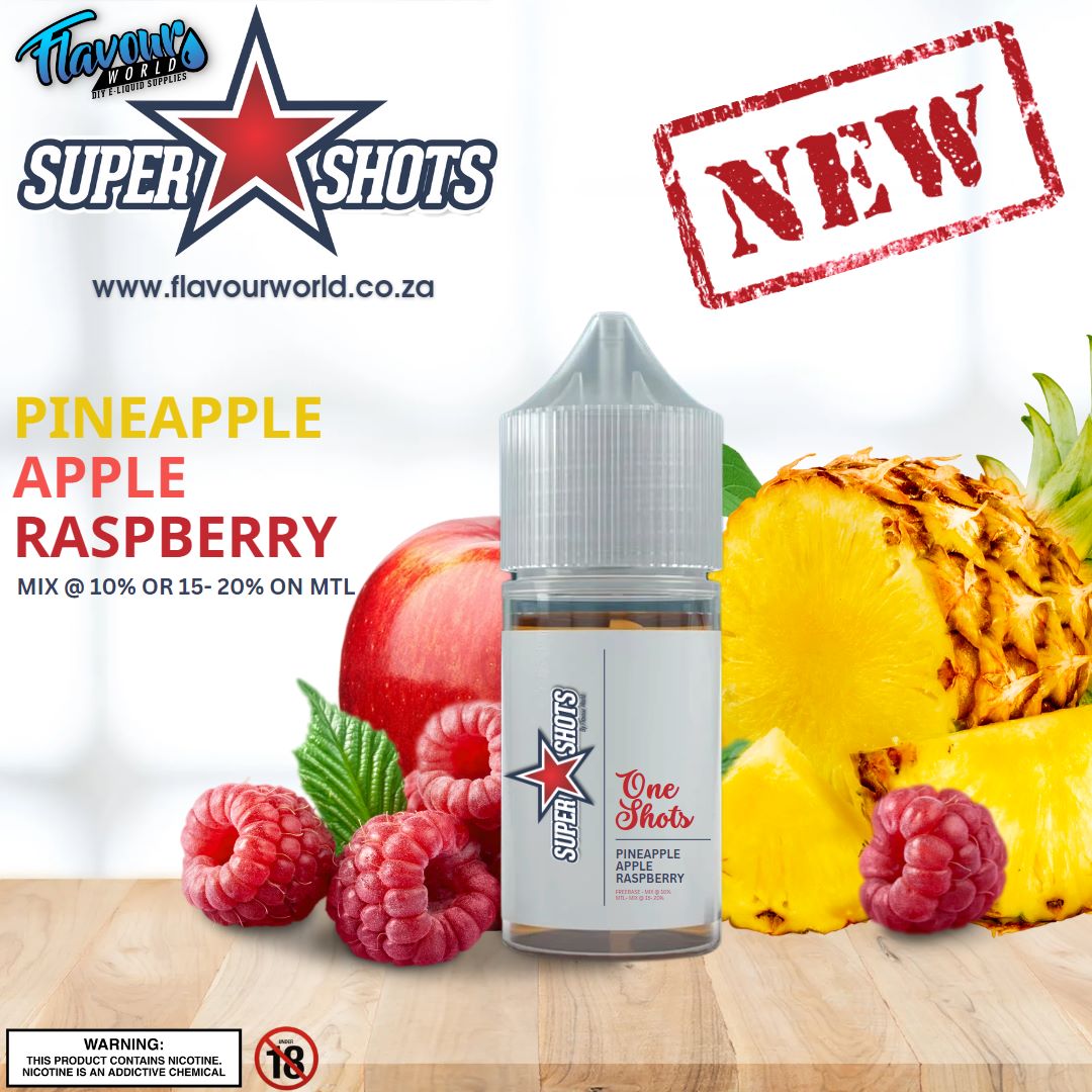 One Shot Pineapple Apple Raspberry Ice flavor one shot vape juice with tropical fruit and cool menthol notes.