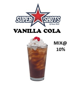 One Shot Vanilla Cola flavor shot bottle with clear label, showcasing the vanilla and cola design on the packaging.
