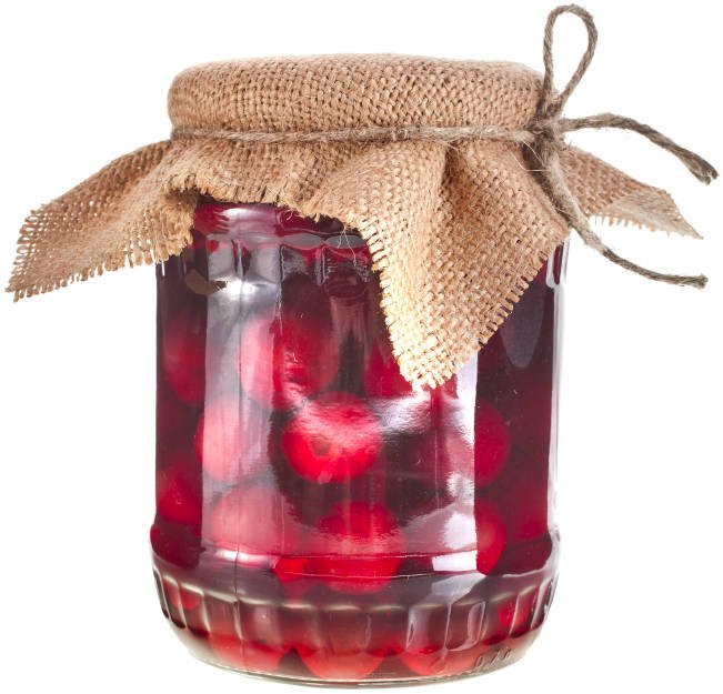 Jar of Flavour World SSA Cherry Compote with visible cherries in syrup, showcasing the fruit and glossy texture.