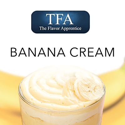 TFA Banana Cream flavor concentrate bottle from TFA FLAVOUR CONCENTRATES, showing the label and product packaging.
