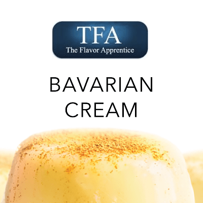 TFA Bavarian Cream flavor concentrate bottle from TFA FLAVOUR CONCENTRATES, with a white label and orange accents.