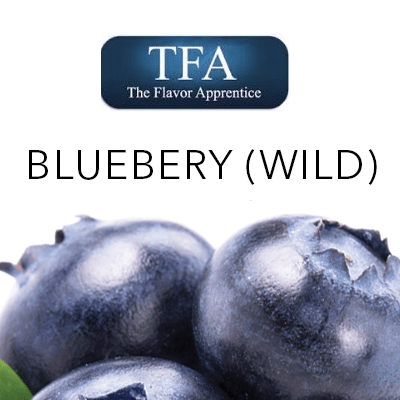 TFA Blueberry Wild flavor concentrate bottle from TFA, showcasing the vibrant blue and purple blueberry illustration.