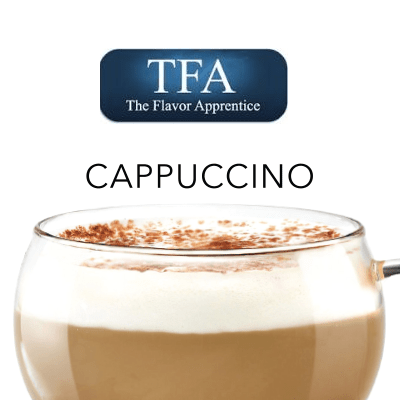 TFA Cappuccino flavor concentrate bottle from TFA Flavour Concentrates, showing the product label and branding.