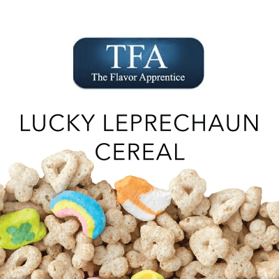 TFA Lucky Leprechaun flavor concentrate bottle from TFA/TPA Flavour Concentrates, with green and gold packaging visible.