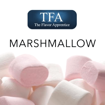 TFA Marshmallow flavor concentrate in a small clear bottle with a white cap, used for DIY e-liquid flavoring.