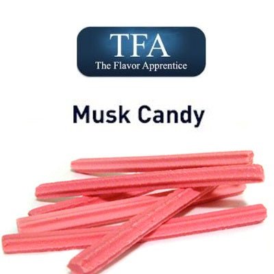 TFA Musk Candy flavor concentrate from TFA/TPA Flavour Concentrates, showing a small bottle with label and flavor details