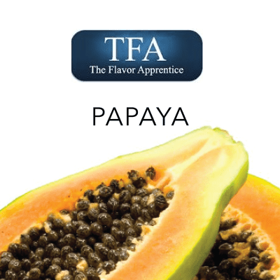 TFA Papaya flavor concentrate bottle from TFA/TPA Flavour Concentrates, featuring a colorful label with papaya fruit imagery.