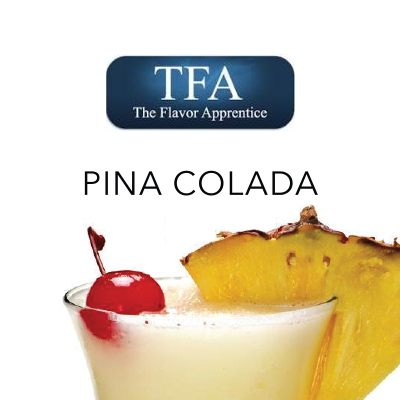 TFA Pina Colada flavor concentrate from TFA/TPA Flavour Concentrates, showing the bottle and label of this tropical flavor.