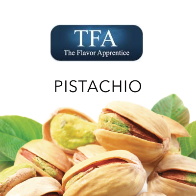 TFA Pistachio flavor concentrate bottle from TFA/TPA Flavour Concentrates, with pistachio nut illustration on the label.