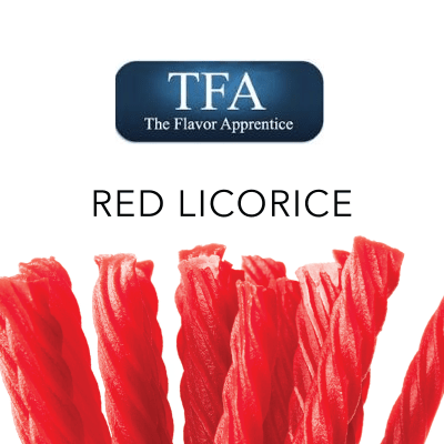 TFA Red Licorice flavor concentrate bottle from TFA Flavour Concentrates with red licorice illustration on label