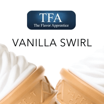 TFA Vanilla Swirl flavor concentrate by TFA/TPA Flavour Concentrates, showing a bottle with vanilla swirl label and clear liquid