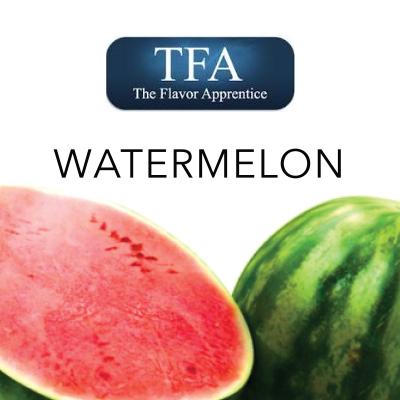 TFA Watermelon flavor concentrate bottle from TFA/TPA Flavour Concentrates, featuring a vibrant watermelon label and clear container.