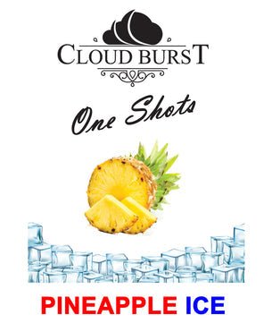 The Big ONE CB Pineapple Ice Shot 50ml by One Shot showing a small, clear bottle with pineapple flavor and icy design.