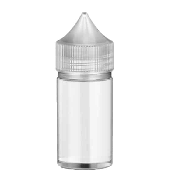 Clear Unicorn Bottle by Chubby Gorilla, 30ml e-liquid container, durable plastic design, ideal for vape juice storage.