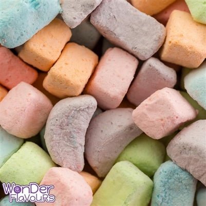 Wonder Flavours Marshmallow Candy concentrated flavor in a clear bottle, ideal for baking and flavoring desserts.