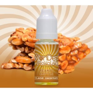Wonder Flavours Peanut Brittle SC flavor concentrate in a bottle, showcasing the product label for baking and flavoring recipes.